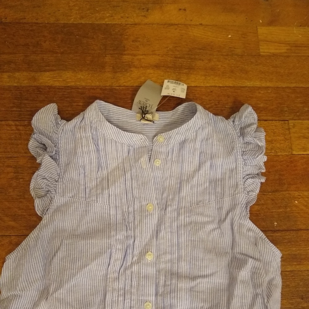 NWT J. Crew Stripe Pintuck Ruffle Flutter Sleeve